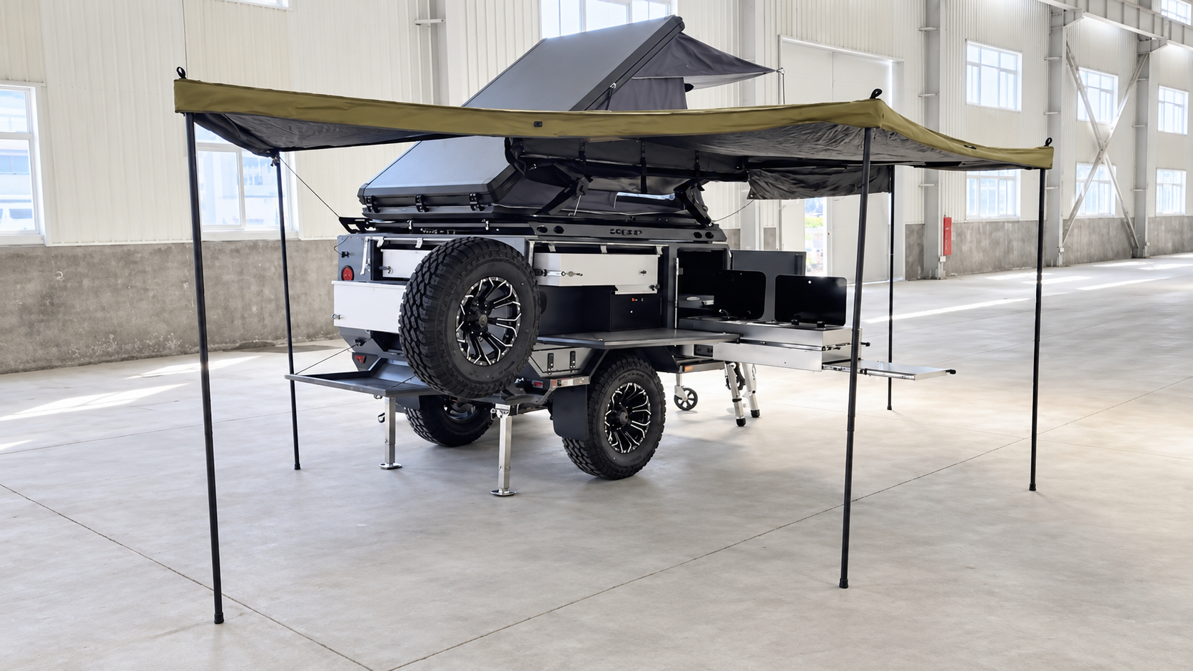 Base Camp 3B with rooftop tent and awning open